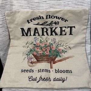 Square Pillow Cover Flower Market Ad‎ Cottagecore Farmhouse Shabby Chic 18"